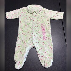 Vintage Carter's Pink and Green Floral Footies with Peter Pan Collar